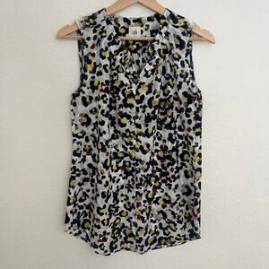 Cabi Multicolored Abstract Print Ruffle Neck Sleeveless Blouse S EUC